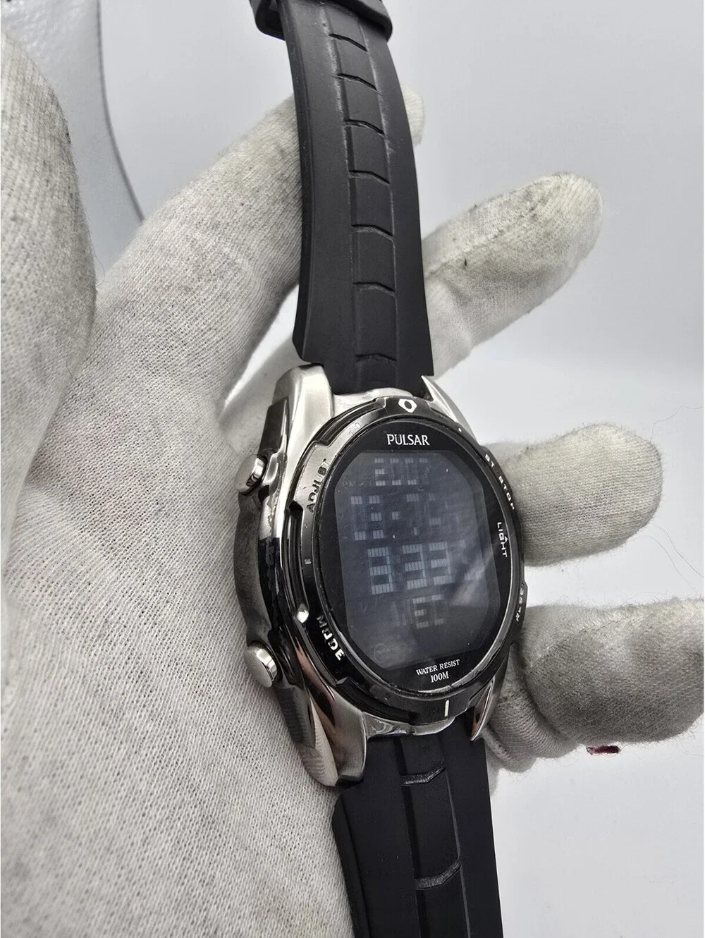 Pulsar Tech Gear Quartz Digital Watch SS Case Black Rubber Strap Alarm 100m